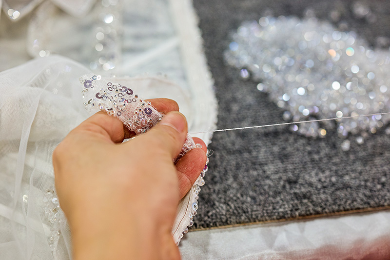 Balenli yapıya sahip couture elbise korsesi, boncuk süslemeli
